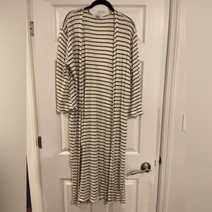 Ribbed, Striped Long Cardigan